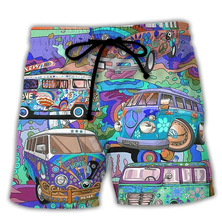 Kleurrijke heren zwemshort met graffiti design; comfortabel en verstelbaar voor zomerse strandmode.