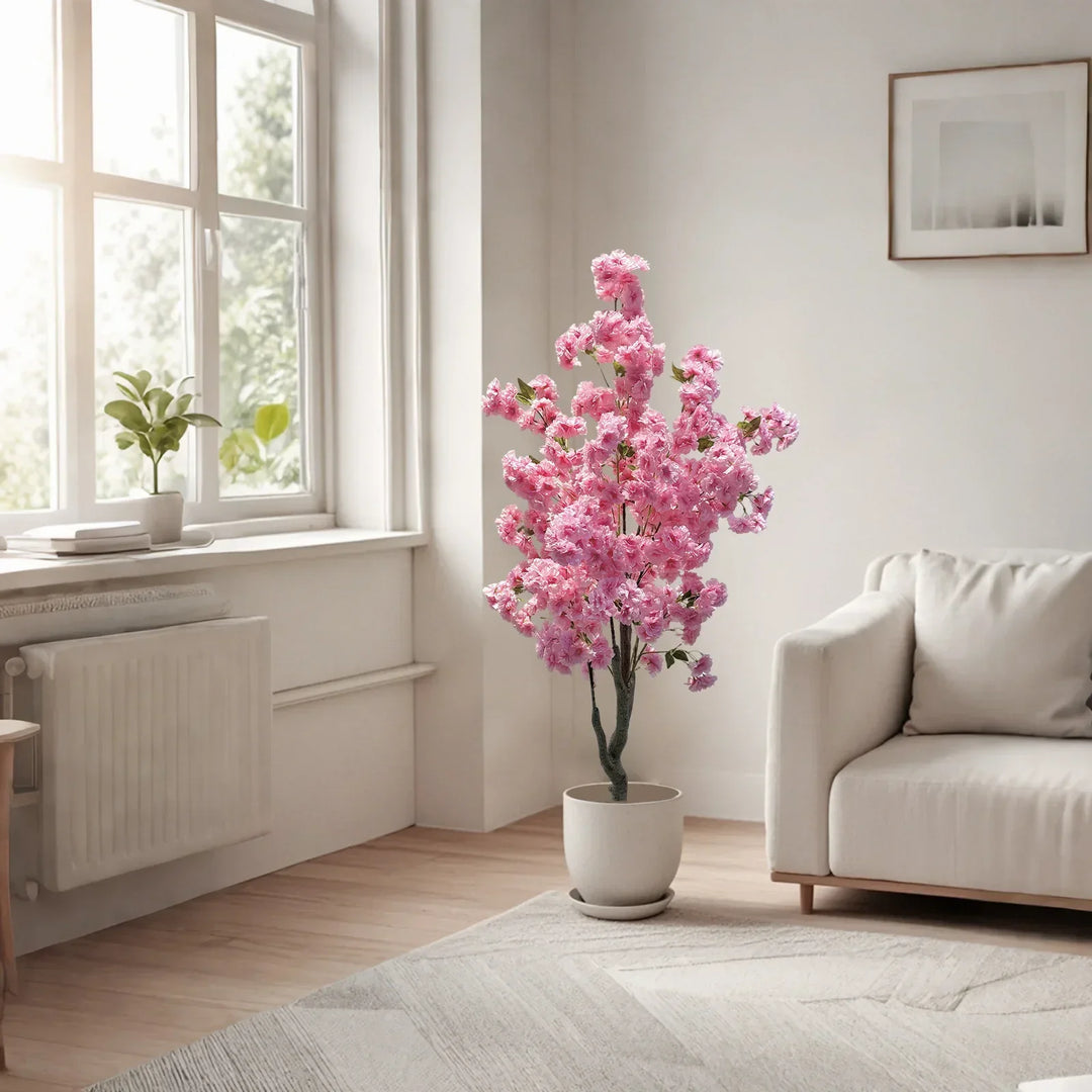 Kunstmatige kersenbloesem boom 150 cm voor lente sfeer in huis. Onderhoudsvrije interieur decoratie.