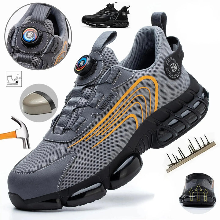 Heren werkschoenen met innovatieve draaibare gesp; S1P veiligheid & regular fit voor werkcomfort.