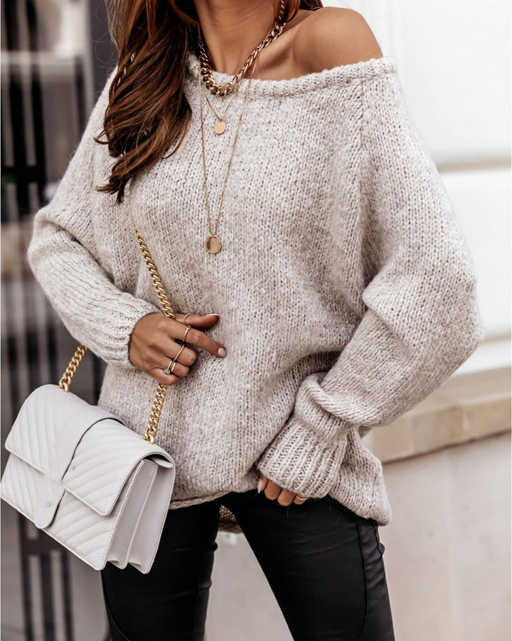 Trendy dames gebreide trui met lange mouwen, oversized pasvorm. Warme en modieuze damesmode.