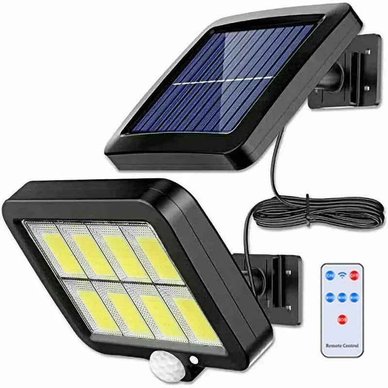 100 COB LED draadloos solarlicht met bewegingssensor. Ideaal voor tuin en buitenverlichting.
