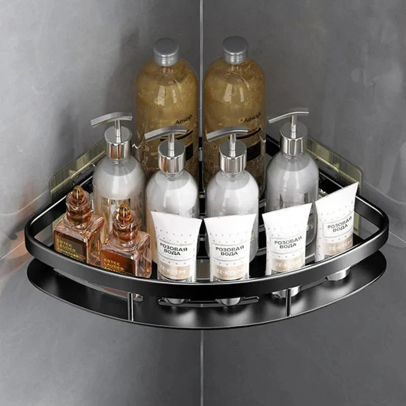 Universeel borenvrij aluminium wandrek voor badkamer of douche. Zilverkleurige, stevige opberger.