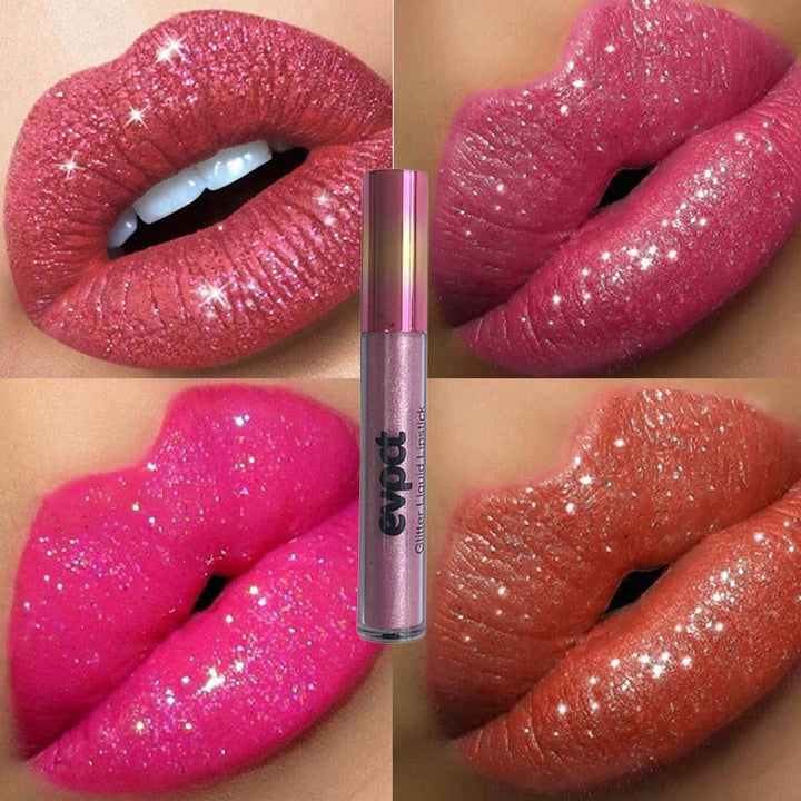 Feestelijke make-up: glanzende diamanten lippenstift, glitter lipgloss voor een stralende uitstraling.