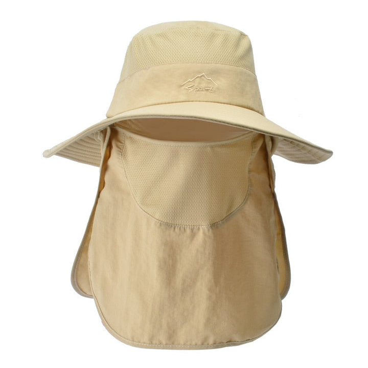 Unisex zonnehoed met nek- en gezichtsbescherming, waterdicht en ademend voor optimale bescherming.