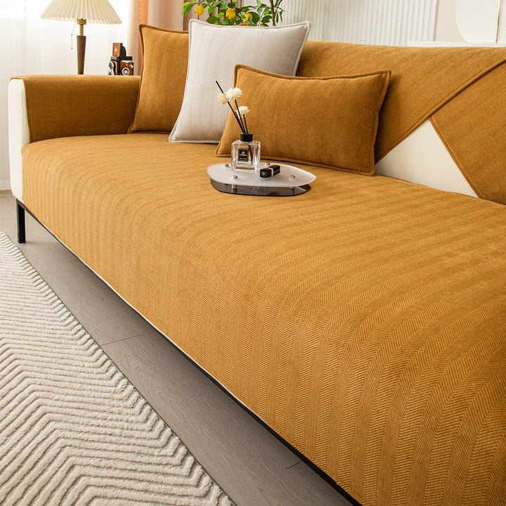 Comfortabele chenille bankhoes met antislip en stijlvol visgraatpatroon.