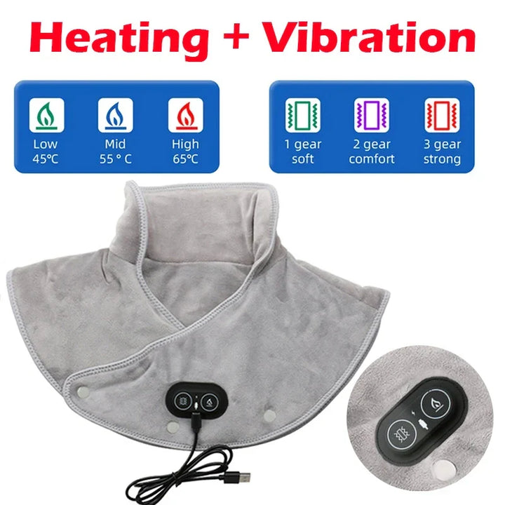 Innovatief nek- en schouderkussen met verwarming, vibratie en timer voor optimale ontspanning en gezondheid.