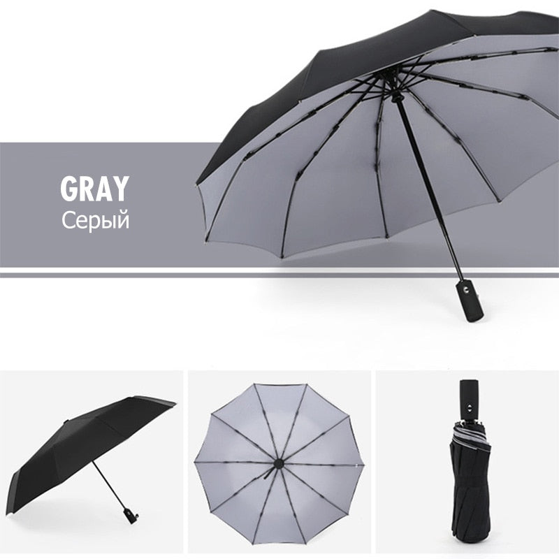 Unisex automatische paraplu in grijze kleur. Compacte winddichte bescherming voor elk seizoen.