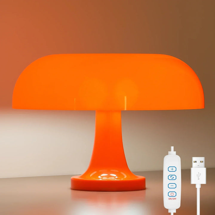 Compacte LED paddenstoel tafellamp, dimbaar en draadloos. Geschikt als sfeervolle nachtlamp of decoratie.