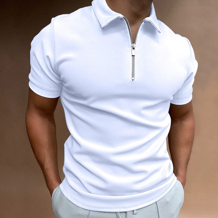 Comfortabele herenpolo met effen design en rits, ideaal als stijlvolle bovenkleding voor elke man.