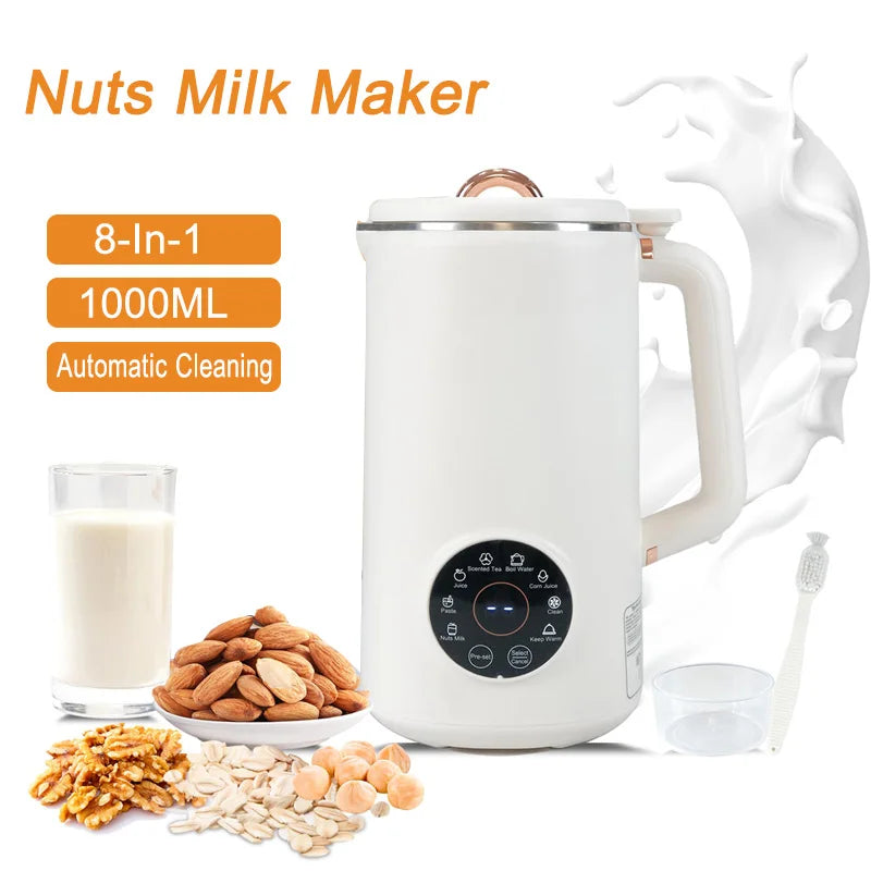 Veelzijdige drankenmaker: notenmelk, havermelk, smoothies. Compact 1000 ml keukenapparaat voor gezond leven.