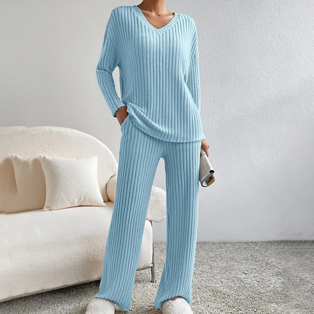 Ontspannend gebreid dames huispak, tweedelige set perfect als relaxkleding.