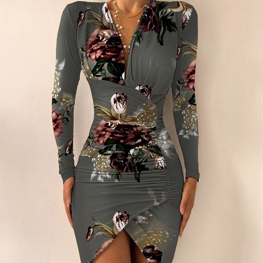 Sexy dames jurk met V-hals en asymmetrische zoom, ideaal voor avondkleding en feesten.