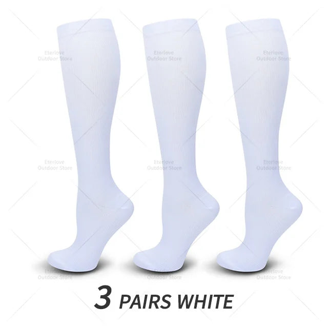 Kniehoge steunkousen (3 stuks) unisex, tegen vermoeidheid en zwelling. Comfortabel voor dagelijks gebruik.
