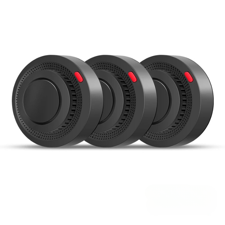 Moderne zwarte slimme WiFi rookmelder, 85dB brandalarm. Perfect voor je smart home, Tuya compatibel en draadloos.