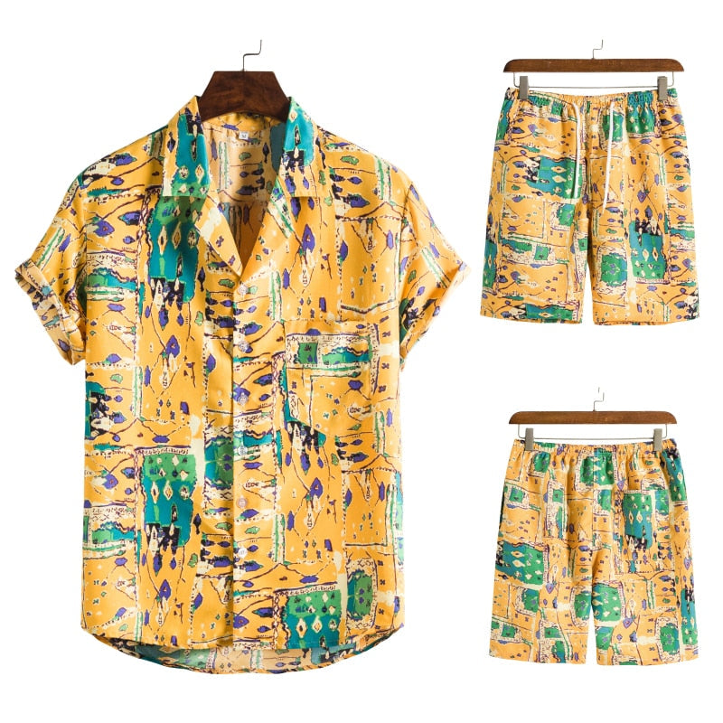 Vrolijke heren Hawaï set met unieke print, casual en comfortabel voor elk zomeravontuur.