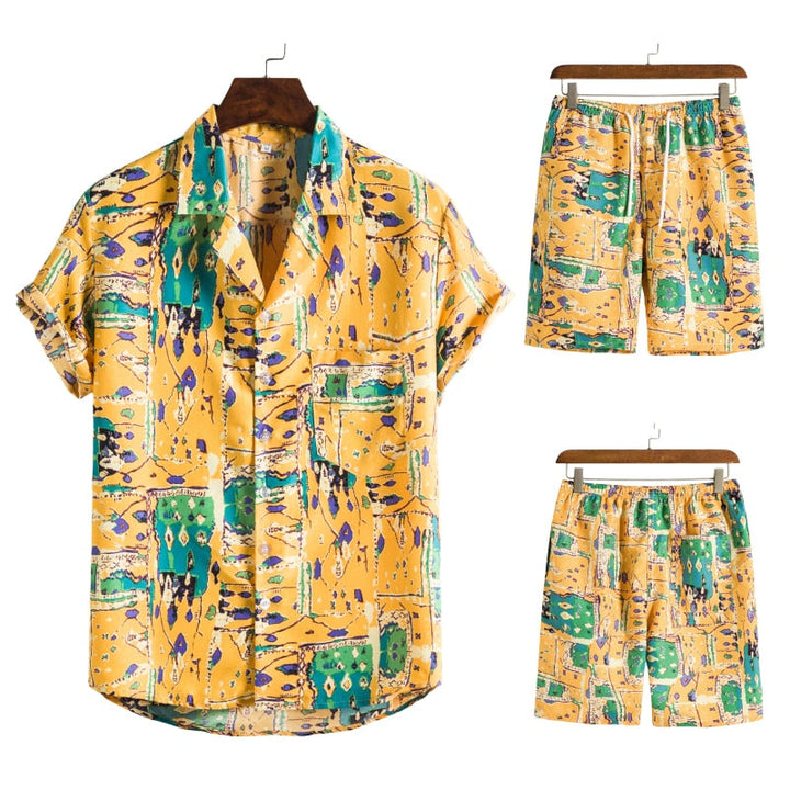 Vrolijke heren Hawaï set met unieke print, casual en comfortabel voor elk zomeravontuur.