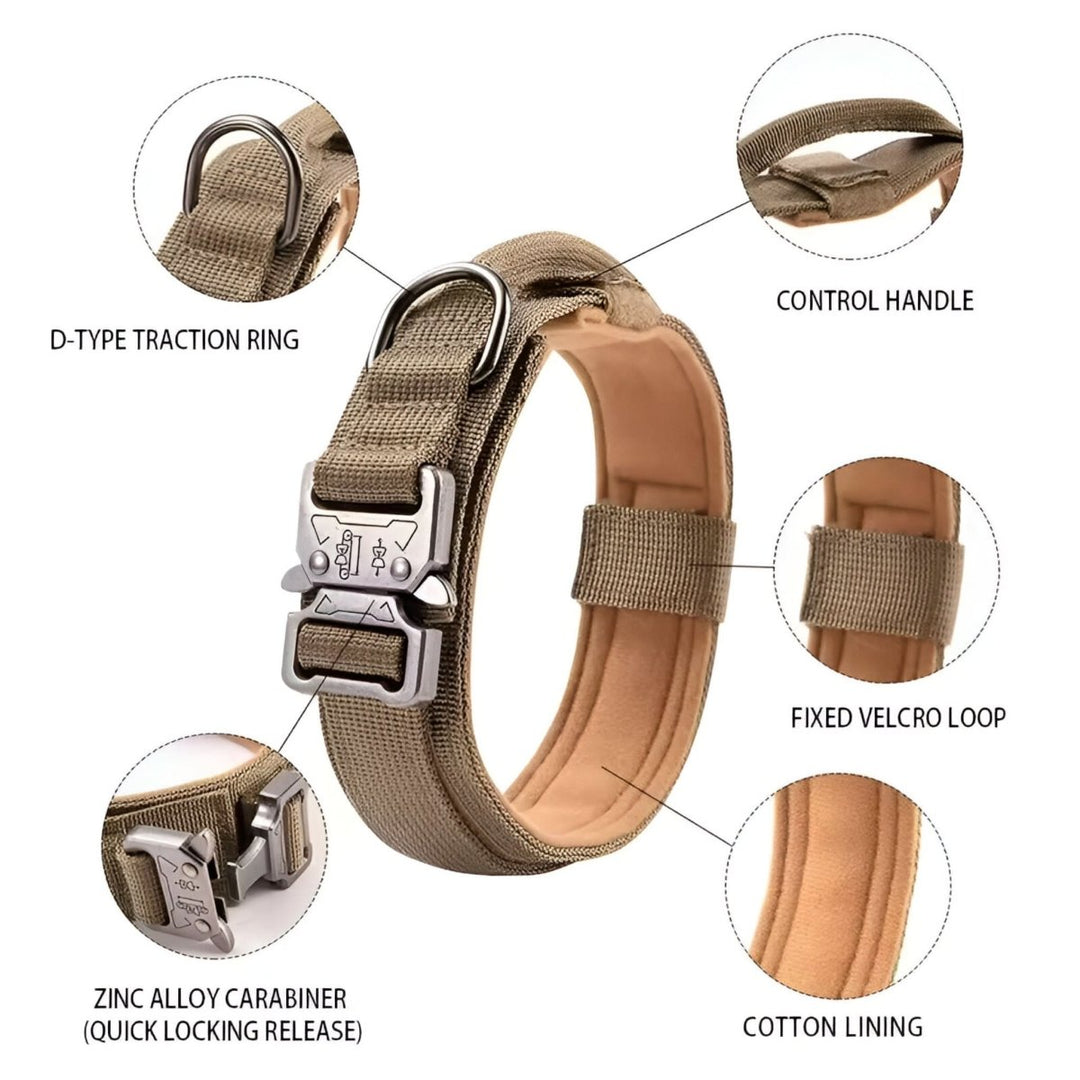 Duurzame tactische halsband voor grote en middelgrote honden, verstelbaar en comfortabel voor elke activiteit.