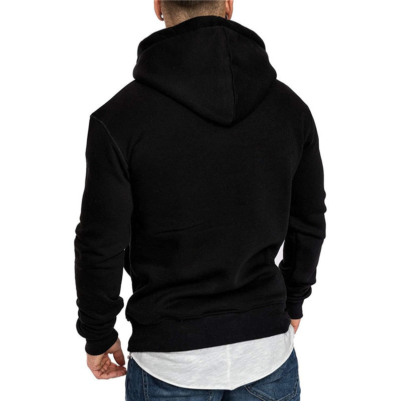 Heren hoodie, een veelzijdige trui met capuchon, buidelzak en wit koord. Stijlvolle en comfortabele herenkleding.