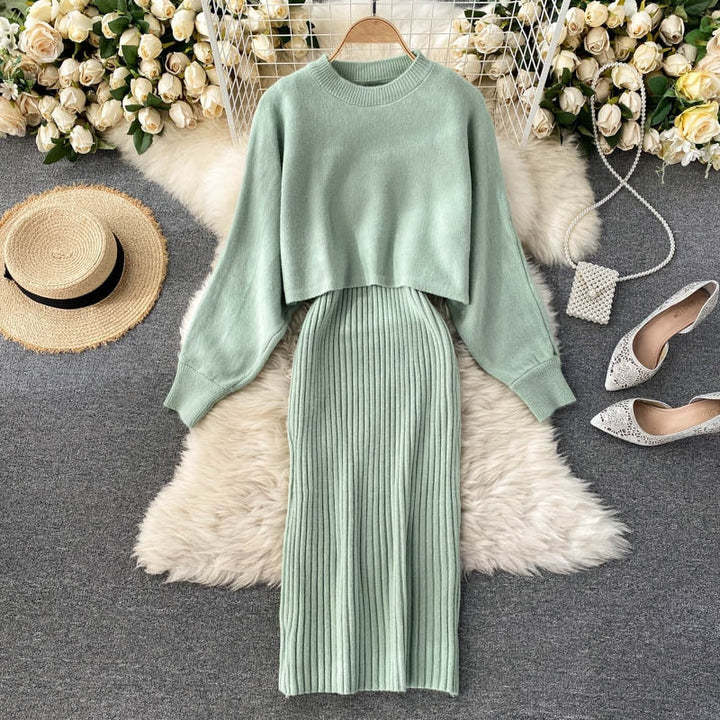Complete dames set: stijlvolle trui en bodycon jurk voor een trendy uitstraling.