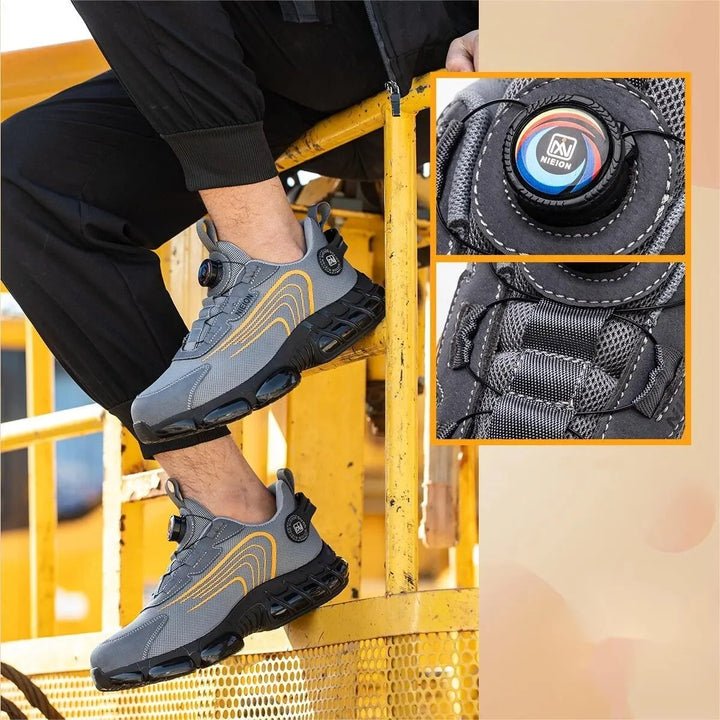 Duurzame S1P werkschoenen voor heren, met draaibare gesp, lichtgewicht en comfortabel voor lange dagen.