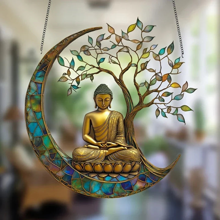 Gedetailleerde acryl Boeddha zonnenvanger, ideaal voor meditatie en een spiritueel interieur. Prachtig woonaccessoire.