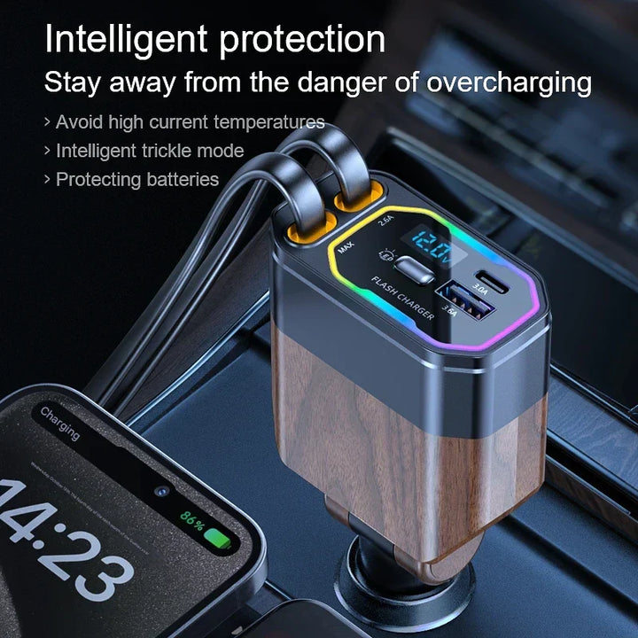 Universele 120W snellader met USB-C voor auto's. Houd al je apparaten geladen tijdens elke reis.