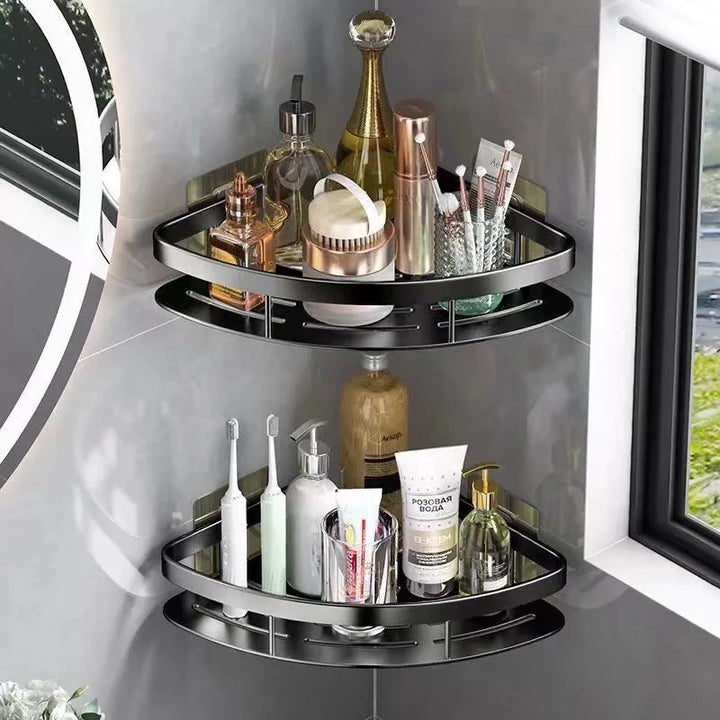 Zwart aluminium hoekplank voor de badkamer, perfect voor shampoo & zeep. Geen boren nodig.