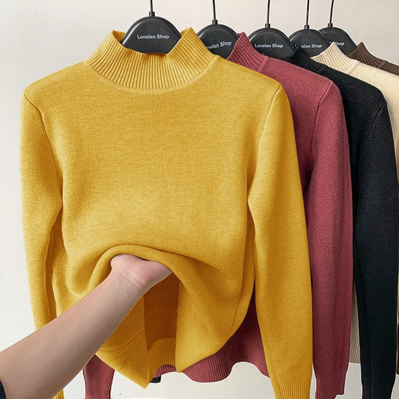 Comfortabele warme dames trui, gevoerd, perfect voor zowel binnen als buiten in de winter.