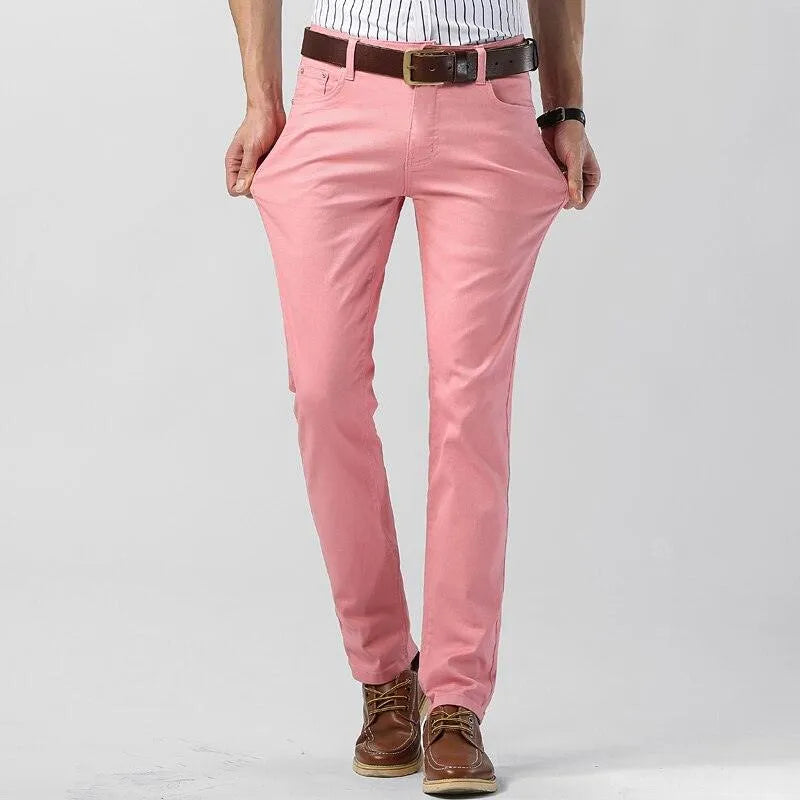 Roze Milan herenbroek met moderne pasvorm. Veelzijdige stijlvolle comfortbroek voor mannenmode.