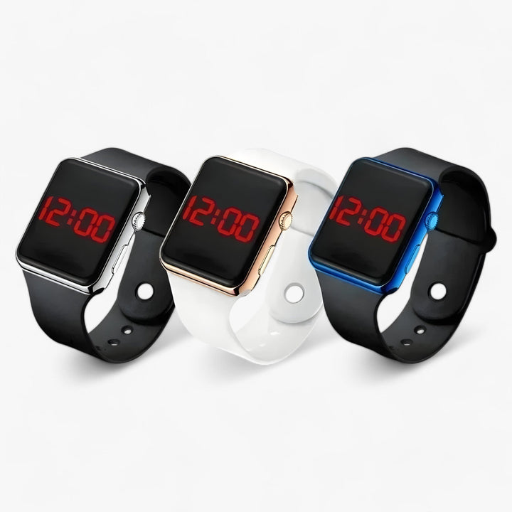 Unisex digitaal horloge Leo met vierkante kast en siliconen band. Stijlvol, modern en tijdloos accessoire voor elke dag.