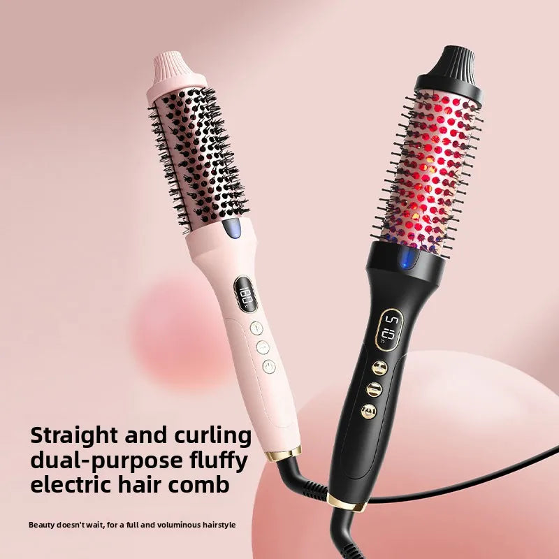 Vrouw stylet haar met de 2-in-1 infrarood krultang & stijltang voor glanzend, gezond uitziend haar.