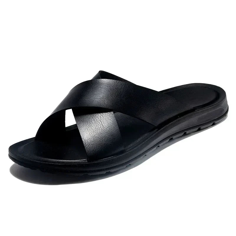 Lorenzo lederen herenpantoletten, Italiaans design en ultiem comfort voor de zomermaanden.