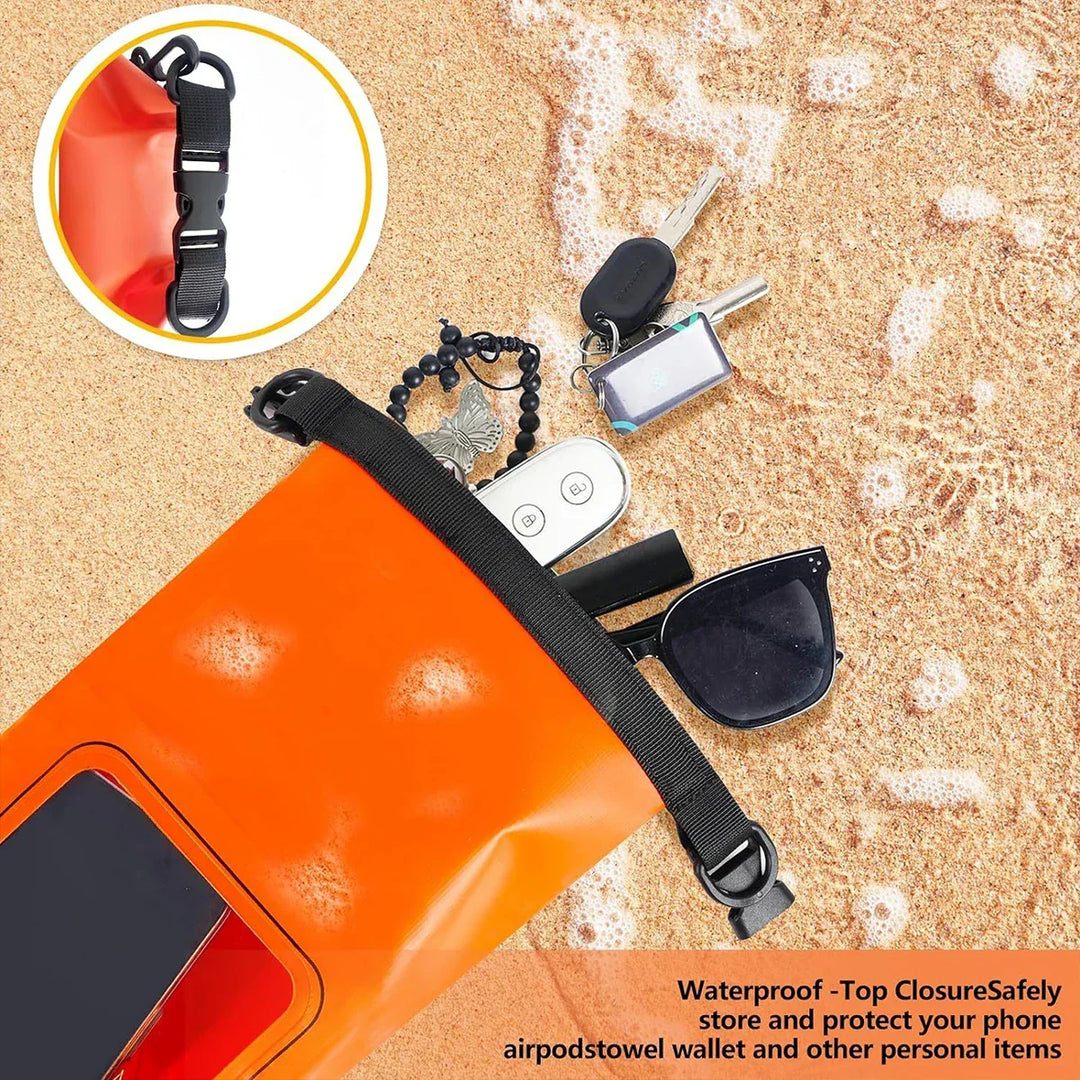 Unisex outdoor dry bag 2L, perfect voor watersport, avontuur, met handig touchscreen venster.