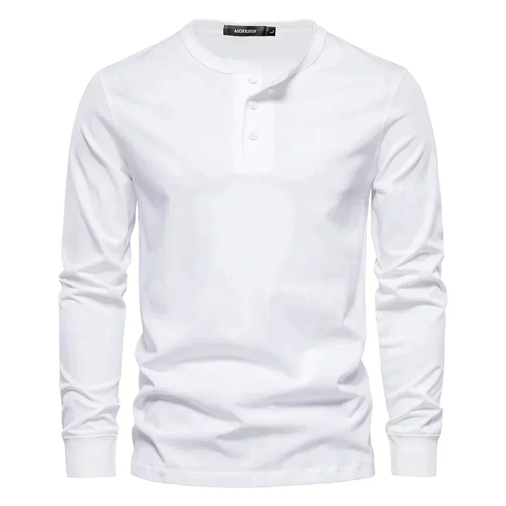 Heren Henley T-shirt lange mouwen met knoopsluiting, een veelzijdig en comfortabel basisshirt.