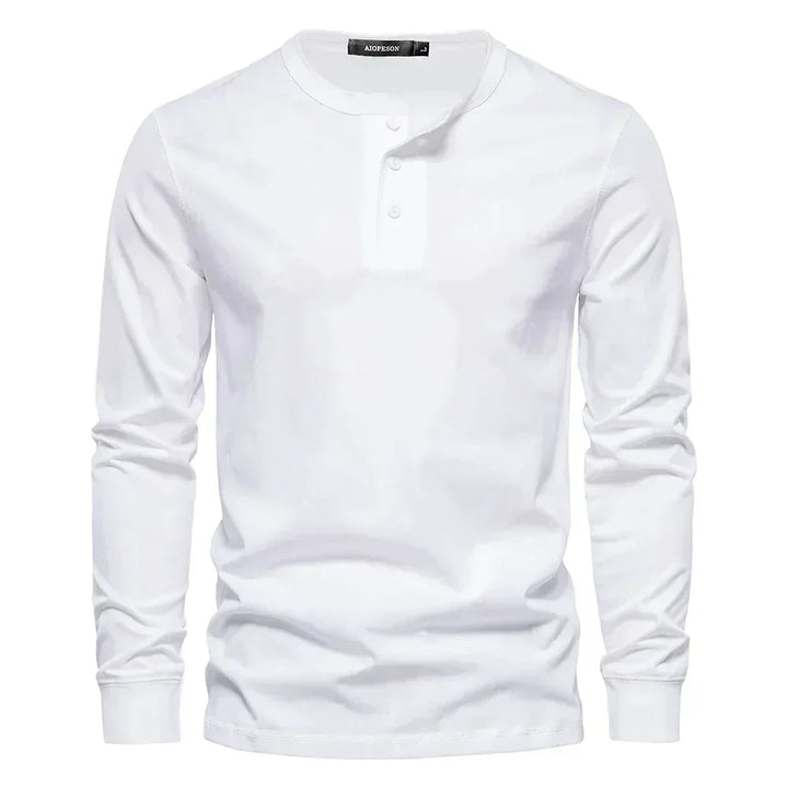 Heren Henley T-shirt lange mouwen met knoopsluiting, een veelzijdig en comfortabel basisshirt.