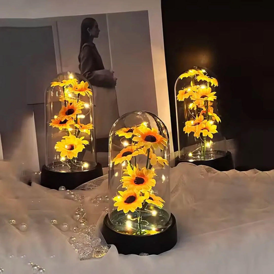 Decoratieve zonnebloem cadeau set voor thuis, symboliseert geluk en warmte. Perfecte bloem decoratie.