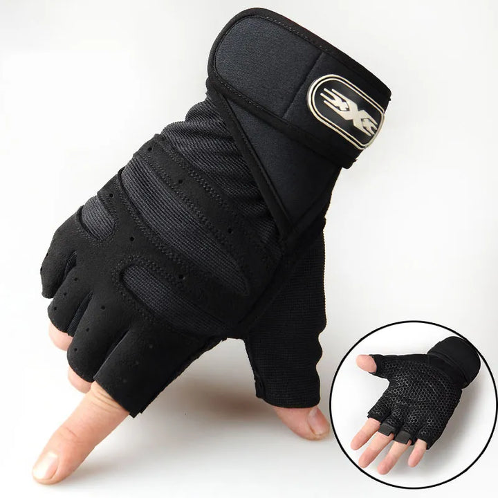 Detail van de palm van unisex trainingshandschoenen: antislip grip en schokdemping voor optimale fitness prestaties.
