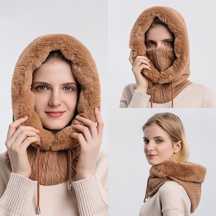 Warme thermo skimuts met geïntegreerde sjaal & halswarmer, perfect voor outdoor activiteiten.