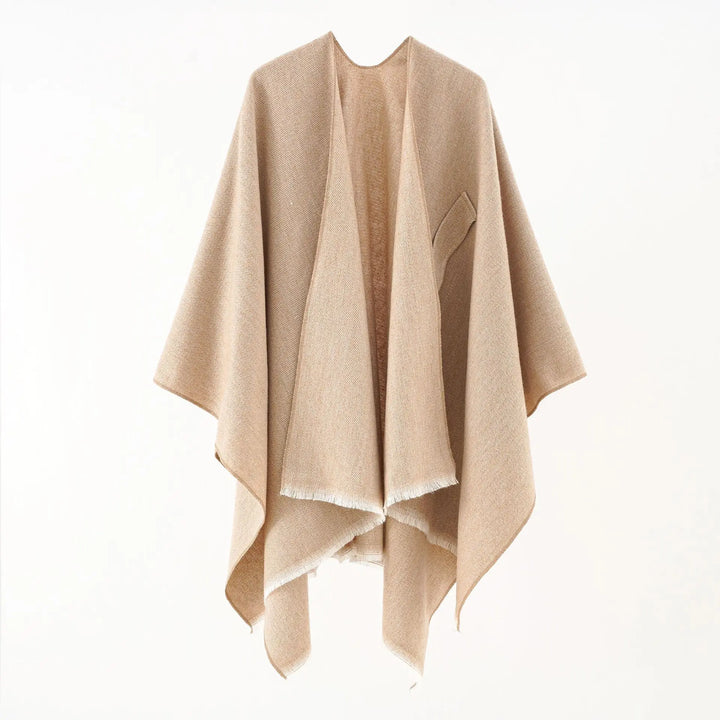 Warme damesmode poncho, kasjmier look, retro en comfortabel voor herfst.