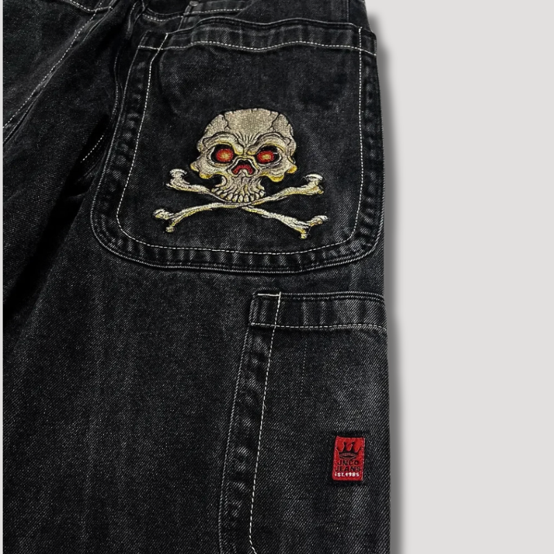 Trendy dames jeans: zwarte baggy broek met hoge taille en brede pijpen voor een relaxte pasvorm.