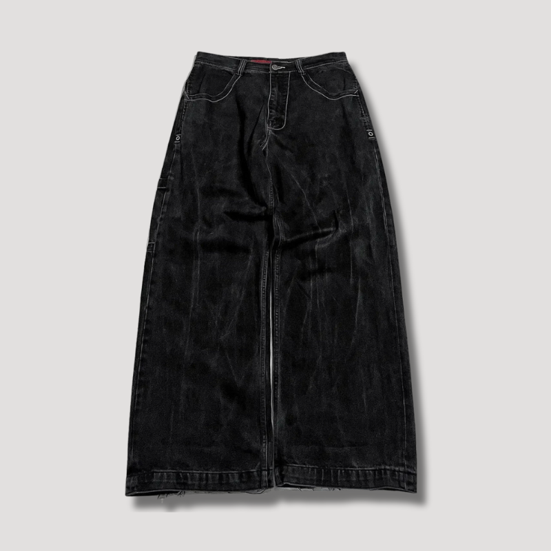 Modieuze zwarte baggy jeans voor dames met hoge taille, perfect voor een casual en comfortabele outfit.