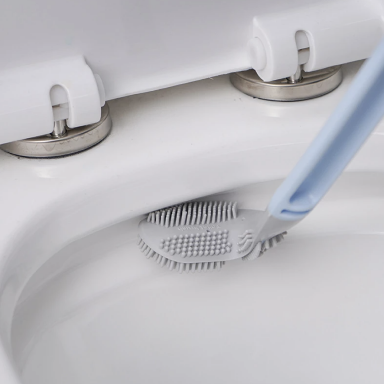 Stijlvolle siliconen toiletborstelset met slanke houder, perfect voor een schone en design badkamer. Eenvoudig en flexibel in gebruik.