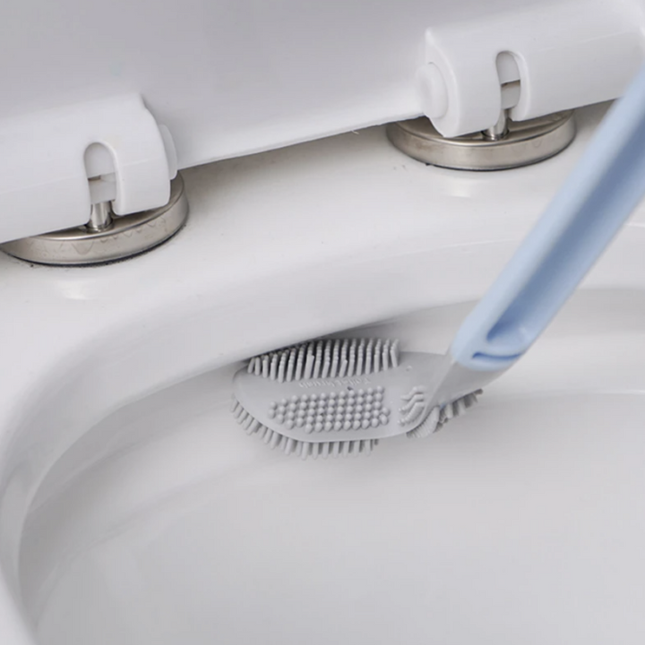 Stijlvolle siliconen toiletborstelset met slanke houder, perfect voor een schone en design badkamer. Eenvoudig en flexibel in gebruik.