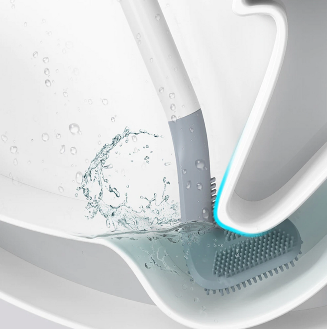 Siliconen toiletborstel met flexibele, antibacteriële borstelharen. Hygiënische en duurzame schoonmaakoplossing voor de badkamer.