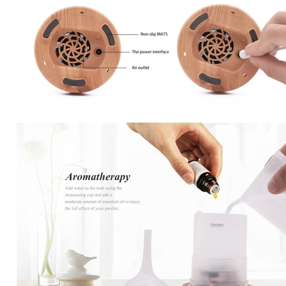 Sfeervolle LED aromadiffuser met geurverspreider functie; draagt bij aan welzijn en huisdecoratie.
