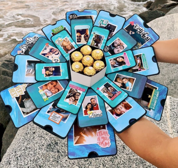 Cadeau explosiebox voor dierbare herinneringen, een uniek fotocadeau om persoonlijk te vullen en te geven.
