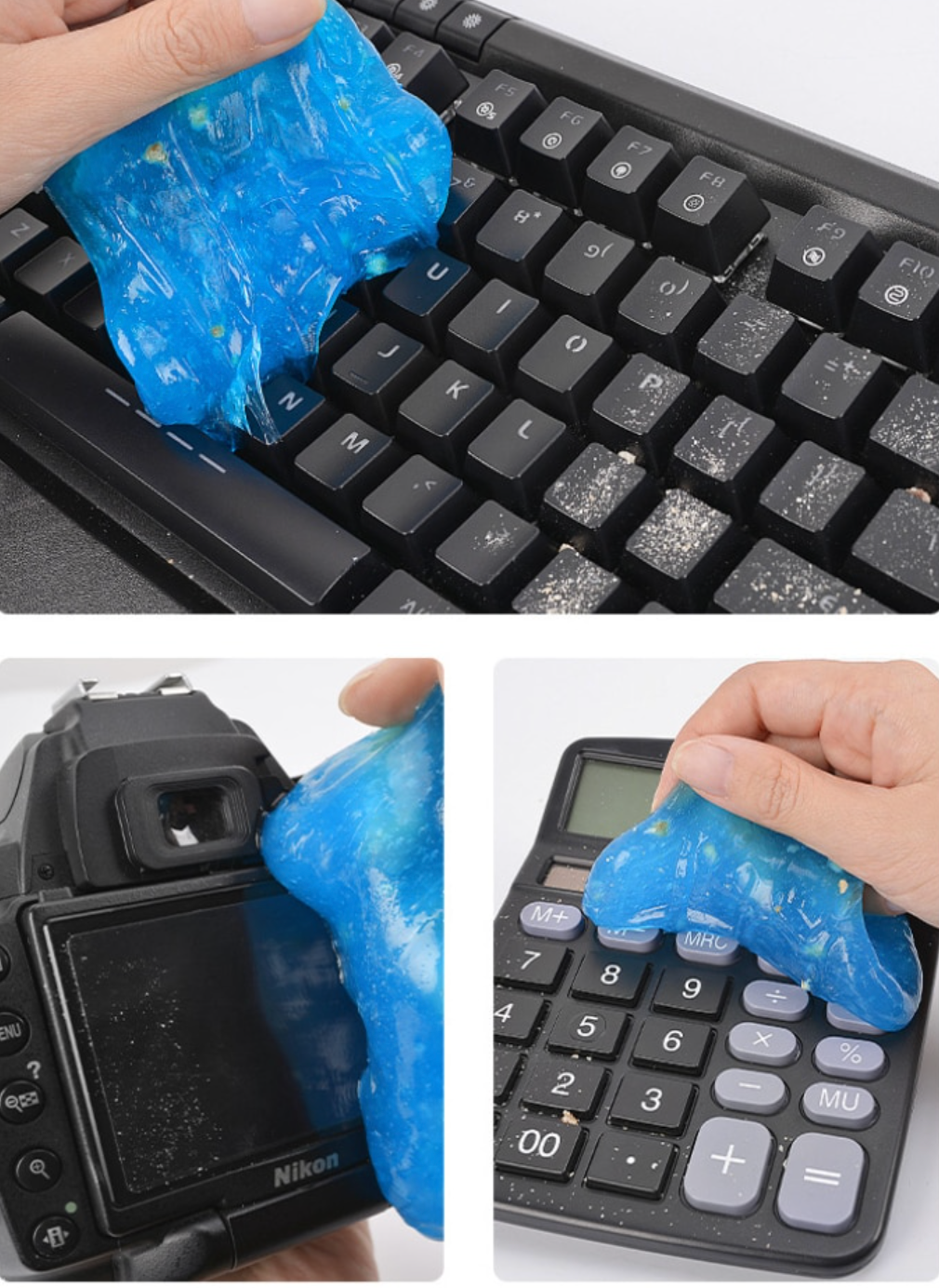 Kneedbare schoonmaakgel voor het efficiënt verwijderen van stof en vuil uit elke kiertje, makkelijk in gebruik.