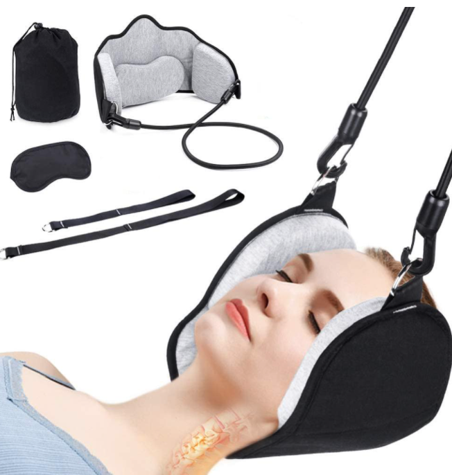 Unisex nekondersteuning hangmat in gebruik. Verlicht nekpijn en spanning voor ontspanning thuis.