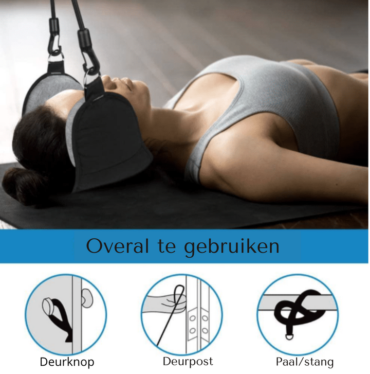 Veelzijdige unisex nekondersteuning hangmat. Geschikt voor nekpijnverlichting, ontspanning en houdingcorrectie.