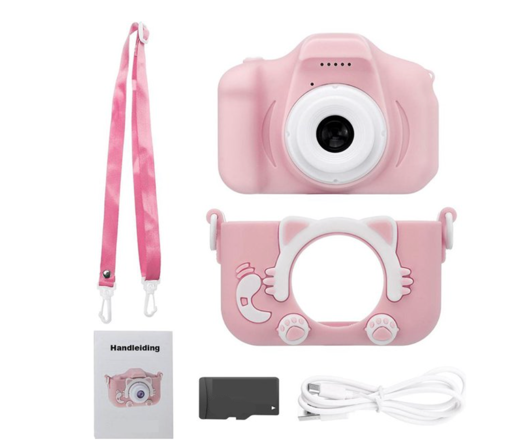 Digitale kindercamera met HD video, ingebouwde games en 16GB geheugenkaart voor uren speelplezier en foto's.